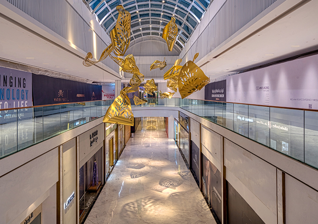 A bespoke artwork above the atrium, which is animated by lighting.